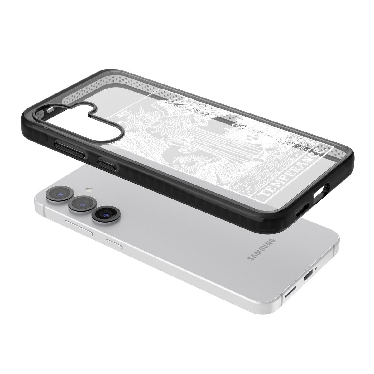 Personalised Temperance Tarot Card (White) Samsung S25 / Samsung S25 Plus / Samsung S26 / Samsung S26 Plus Impact Black Phone Case angled