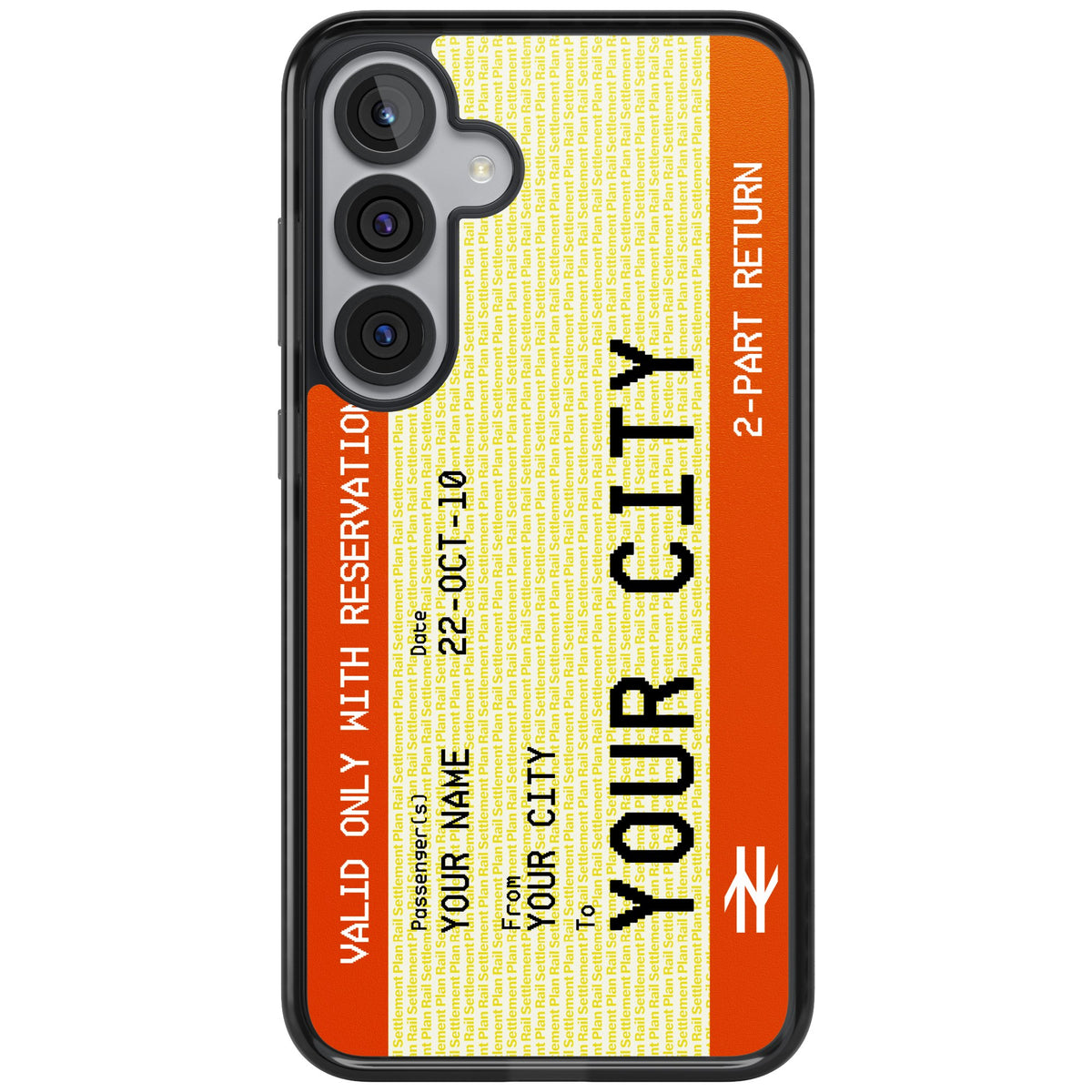 Personalised Create Your Own Train Ticket Samsung S25 Plus / Samsung S26 / Samsung S26 Plus Impact Black Phone Case front
