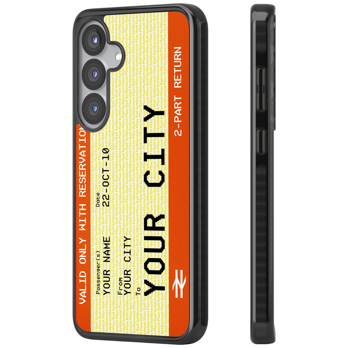 Personalised Create Your Own Train Ticket Samsung S25 / Samsung S25 Plus / Samsung S26 / Samsung S26 Plus Impact Black Phone Case side