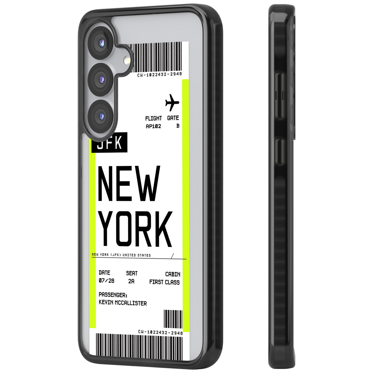 Personalised New York Boarding Pass Samsung S25 / Samsung S25 Plus / Samsung S26 / Samsung S26 Plus Impact Black Phone Case side