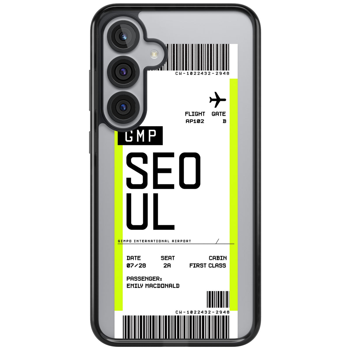 Personalised Seoul Boarding Pass Samsung S25 Plus / Samsung S26 / Samsung S26 Plus Impact Black Phone Case front