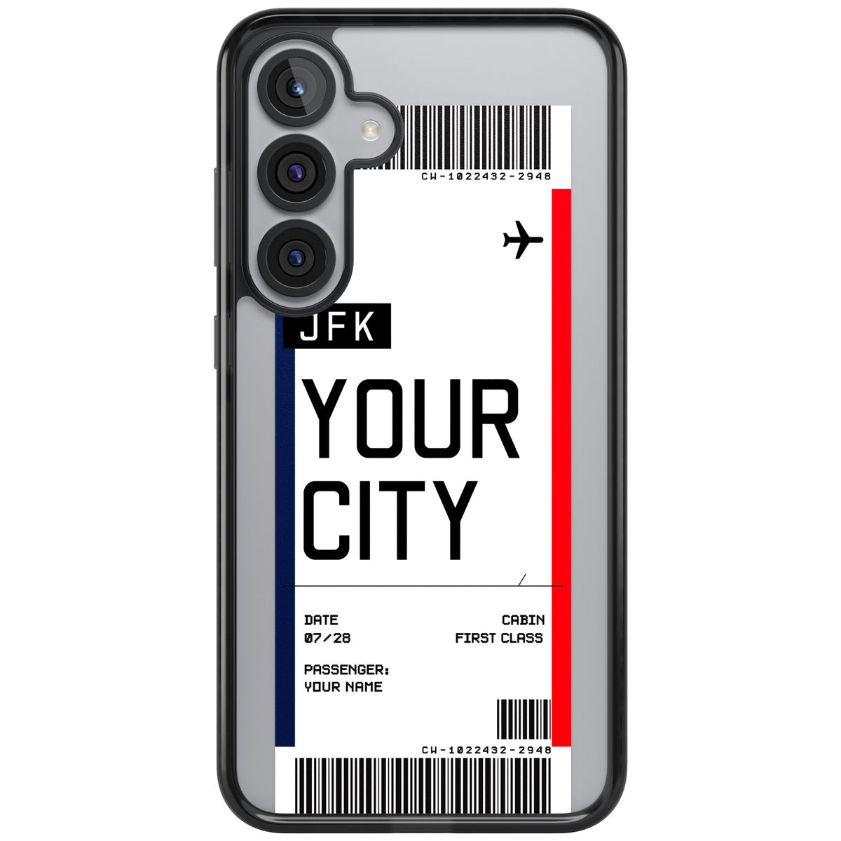 Personalised Create Your Own Boarding Pass Ticket Samsung S25 Plus / Samsung S26 / Samsung S26 Plus Impact Black Phone Case front