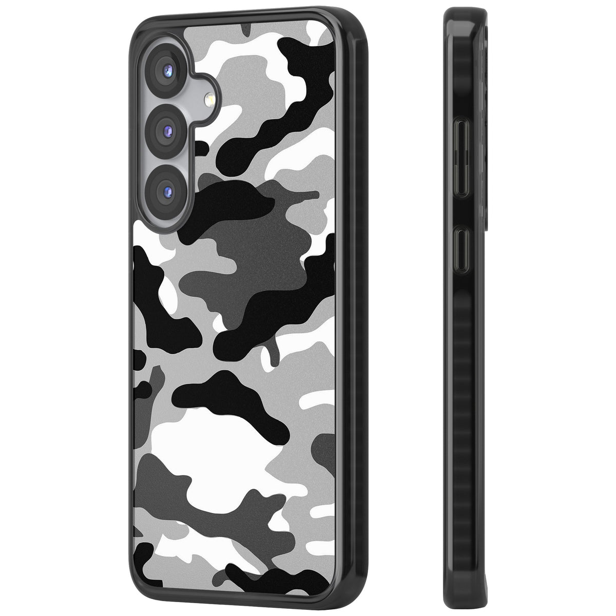Grey Camo Samsung S25 / Samsung S25 Plus / Samsung S26 / Samsung S26 Plus Impact Black Phone Case side