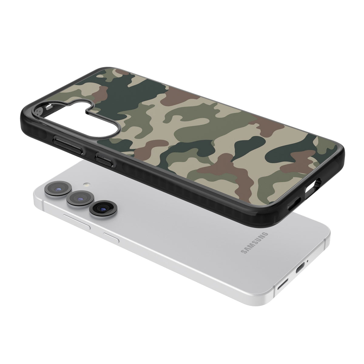 Woodland British Camo Samsung S25 / Samsung S25 Plus / Samsung S26 / Samsung S26 Plus Impact Black Phone Case angled