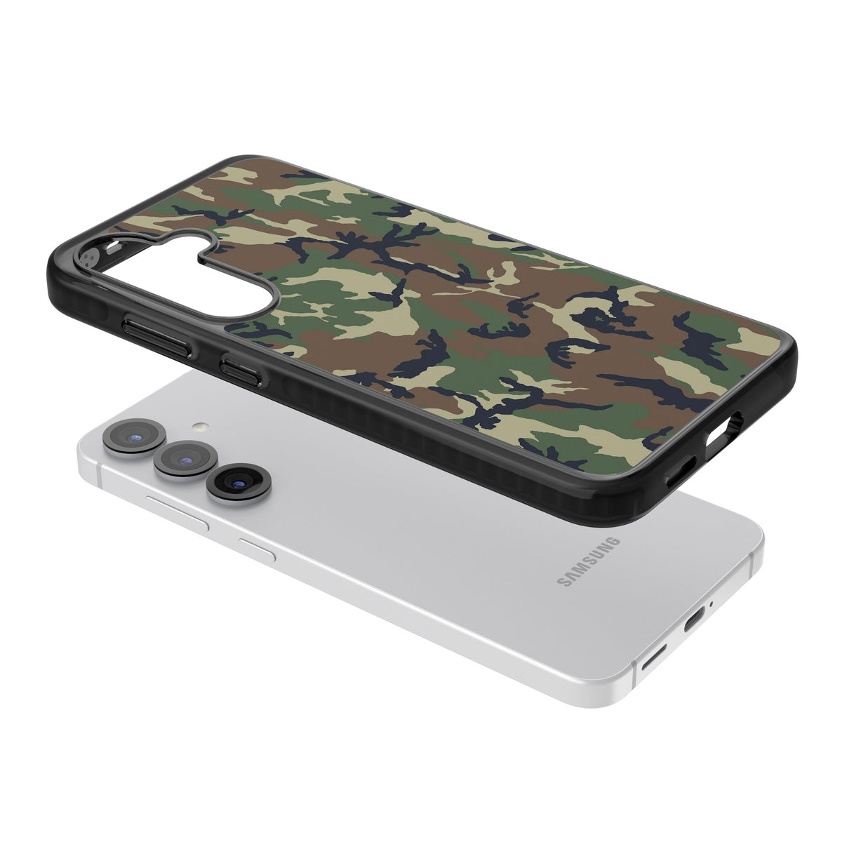Forest Green Camo Samsung S25 / Samsung S25 Plus / Samsung S26 / Samsung S26 Plus Impact Black Phone Case angled