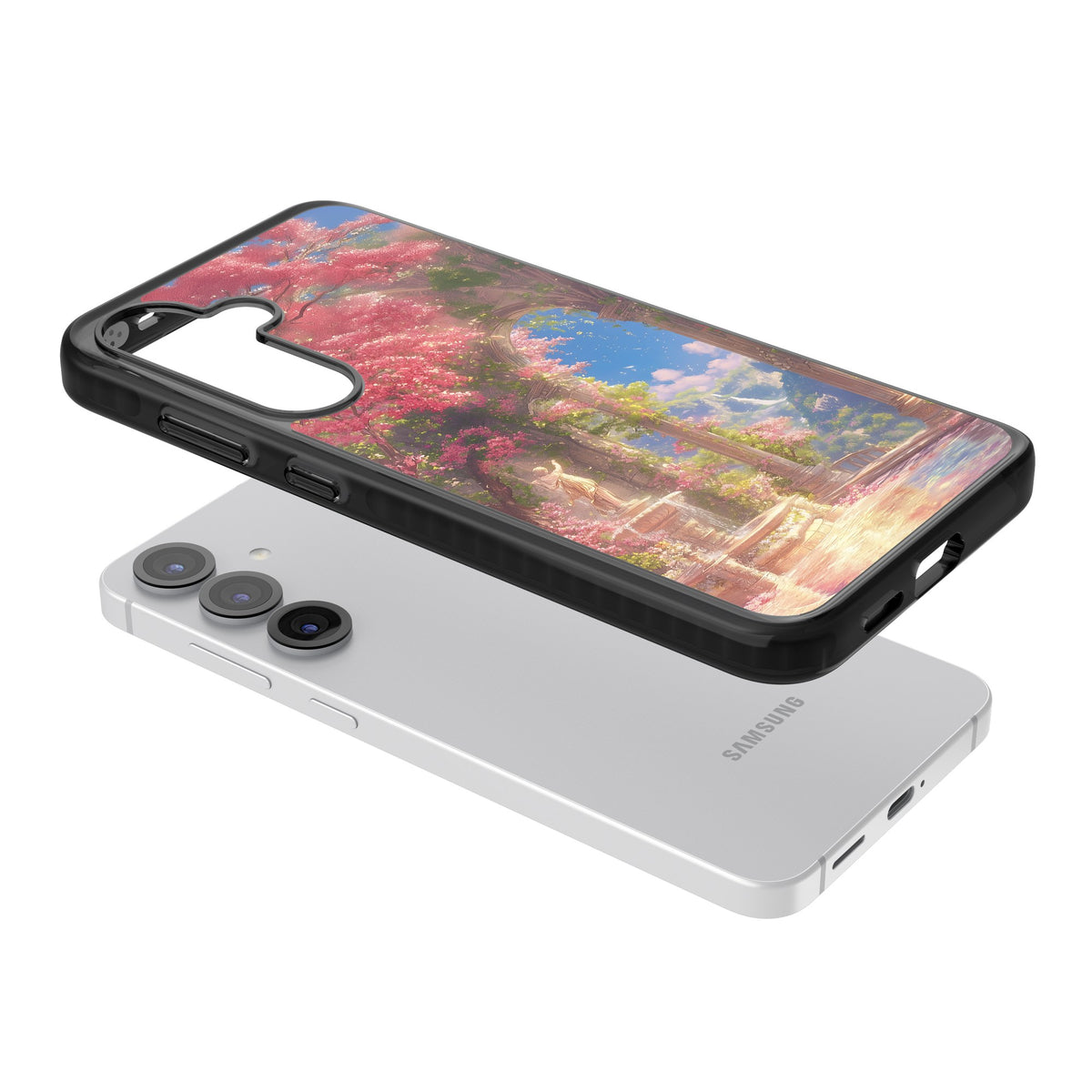 Castle Blossom Samsung S25 / Samsung S25 Plus / Samsung S26 / Samsung S26 Plus Impact Black Phone Case angled