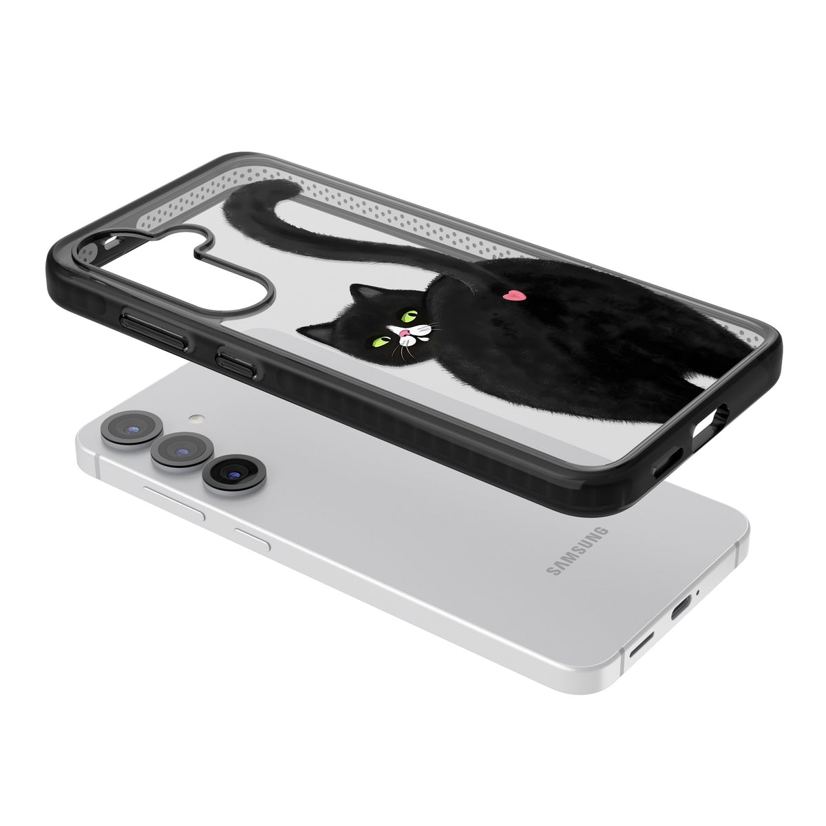 The Cat's Kiss Samsung S25 / Samsung S25 Plus / Samsung S26 / Samsung S26 Plus Impact Black Phone Case angled