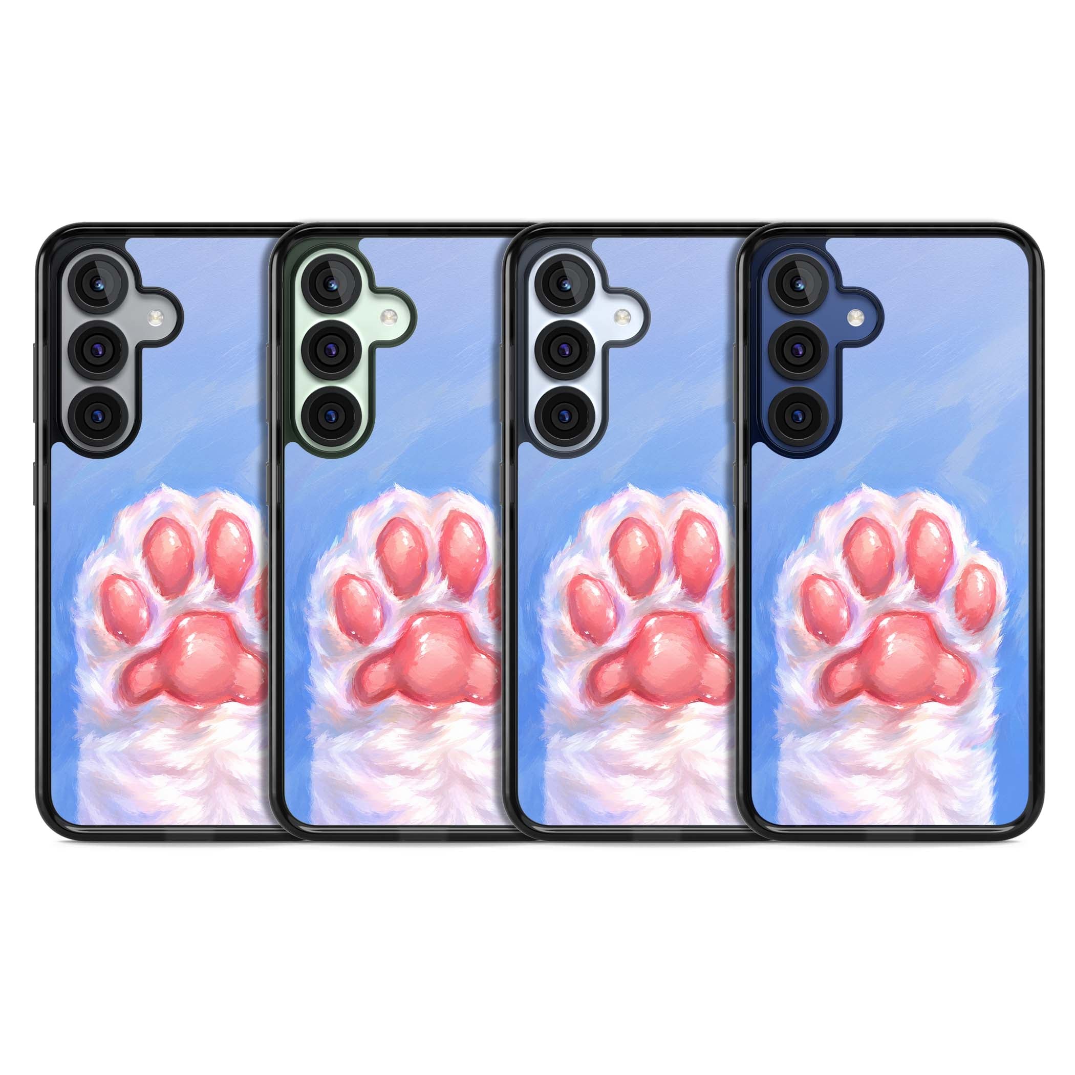 Soft White Paw cute iPhone case | Black Impact case for Samsung Galaxy S25, Samsung Galaxy S25 Plus