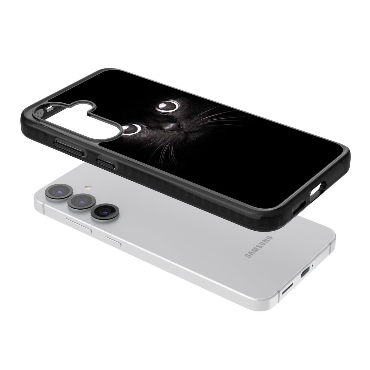 Black Cat Samsung S25 / Samsung S25 Plus / Samsung S26 / Samsung S26 Plus Impact Black Phone Case angled