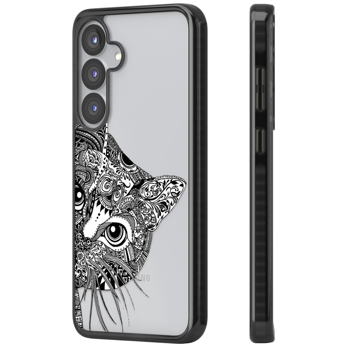 Henna Cat Samsung S25 / Samsung S25 Plus / Samsung S26 / Samsung S26 Plus Impact Black Phone Case side