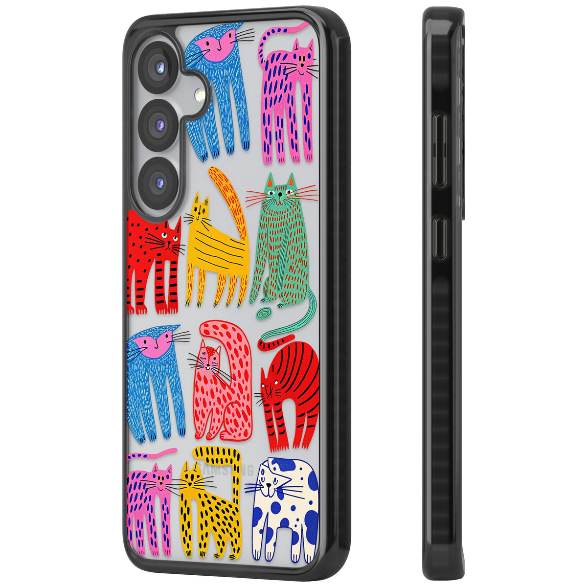 Abstract Cats Samsung S25 / Samsung S25 Plus / Samsung S26 / Samsung S26 Plus Impact Black Phone Case side