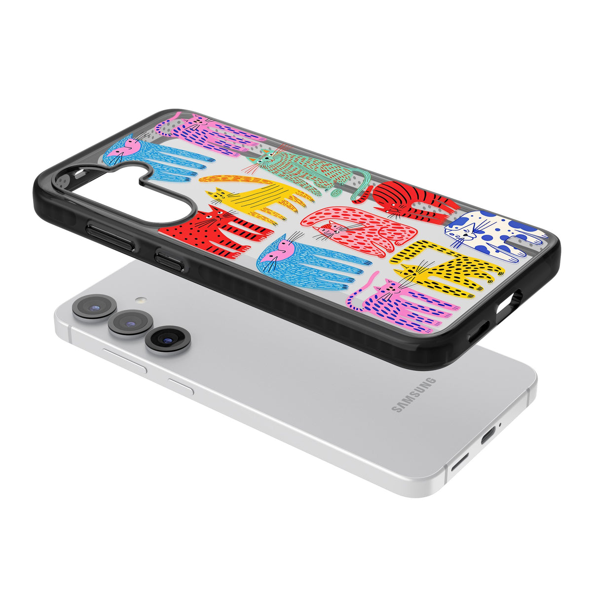 Abstract Cats Samsung S25 / Samsung S25 Plus / Samsung S26 / Samsung S26 Plus Impact Black Phone Case angled