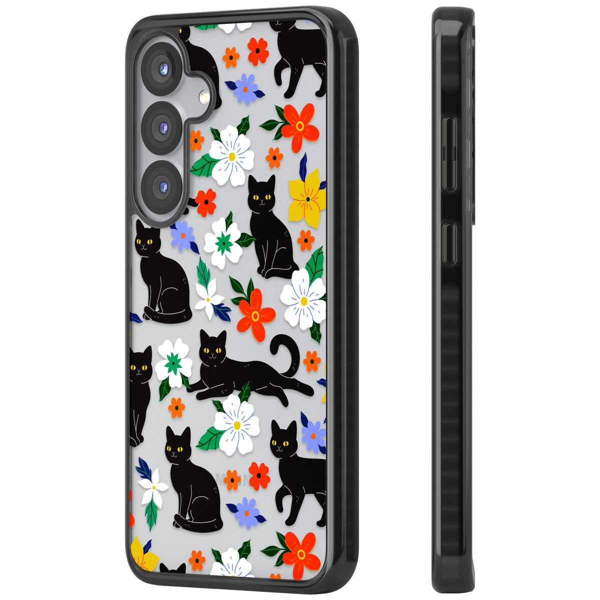 Cat Flowers Samsung S25 / Samsung S25 Plus / Samsung S26 / Samsung S26 Plus Impact Black Phone Case side