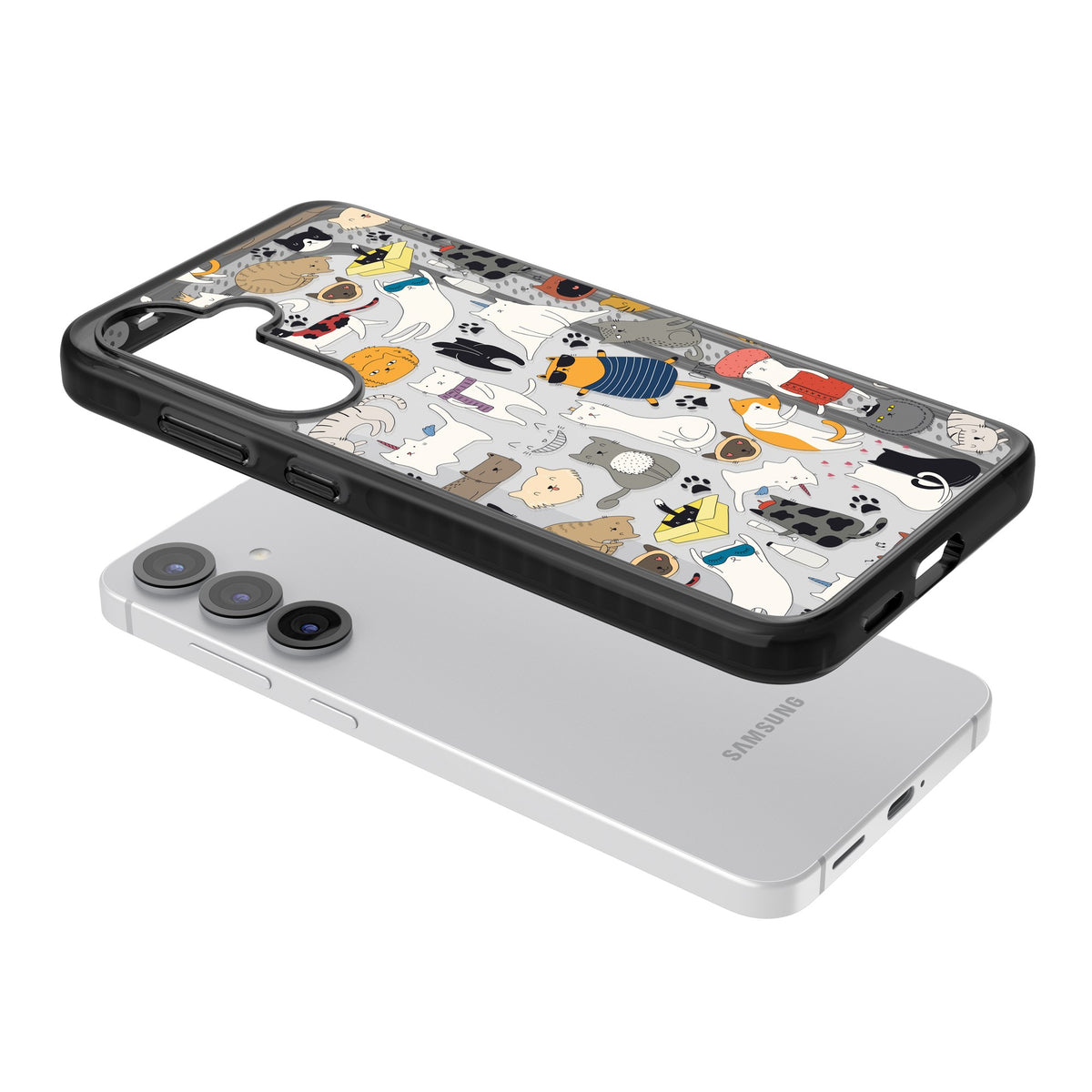 Cartoon Cats Samsung S25 / Samsung S25 Plus / Samsung S26 / Samsung S26 Plus Impact Black Phone Case angled