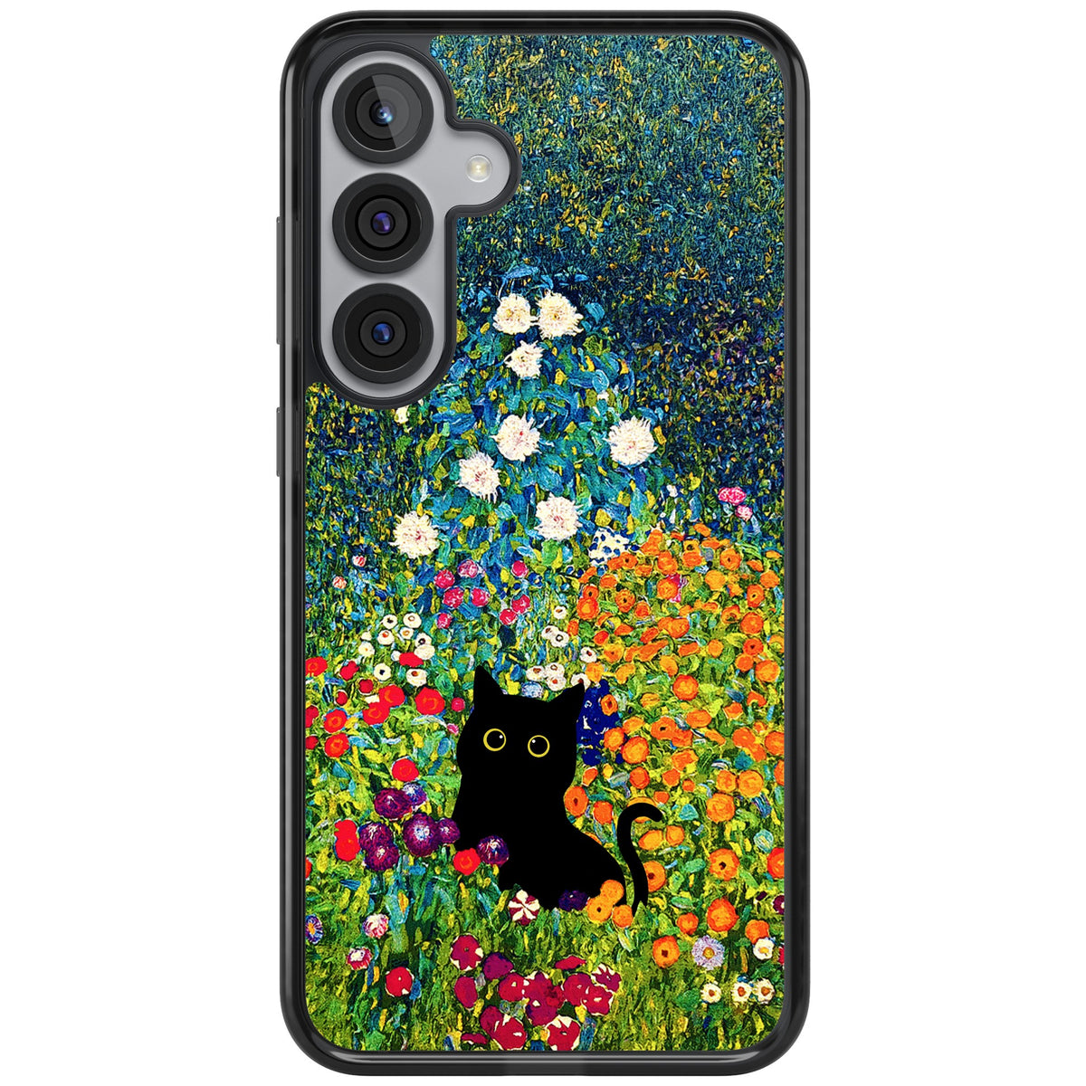 Cat in Klimt's Garden Samsung S25 Plus / Samsung S26 / Samsung S26 Plus Impact Black Phone Case front