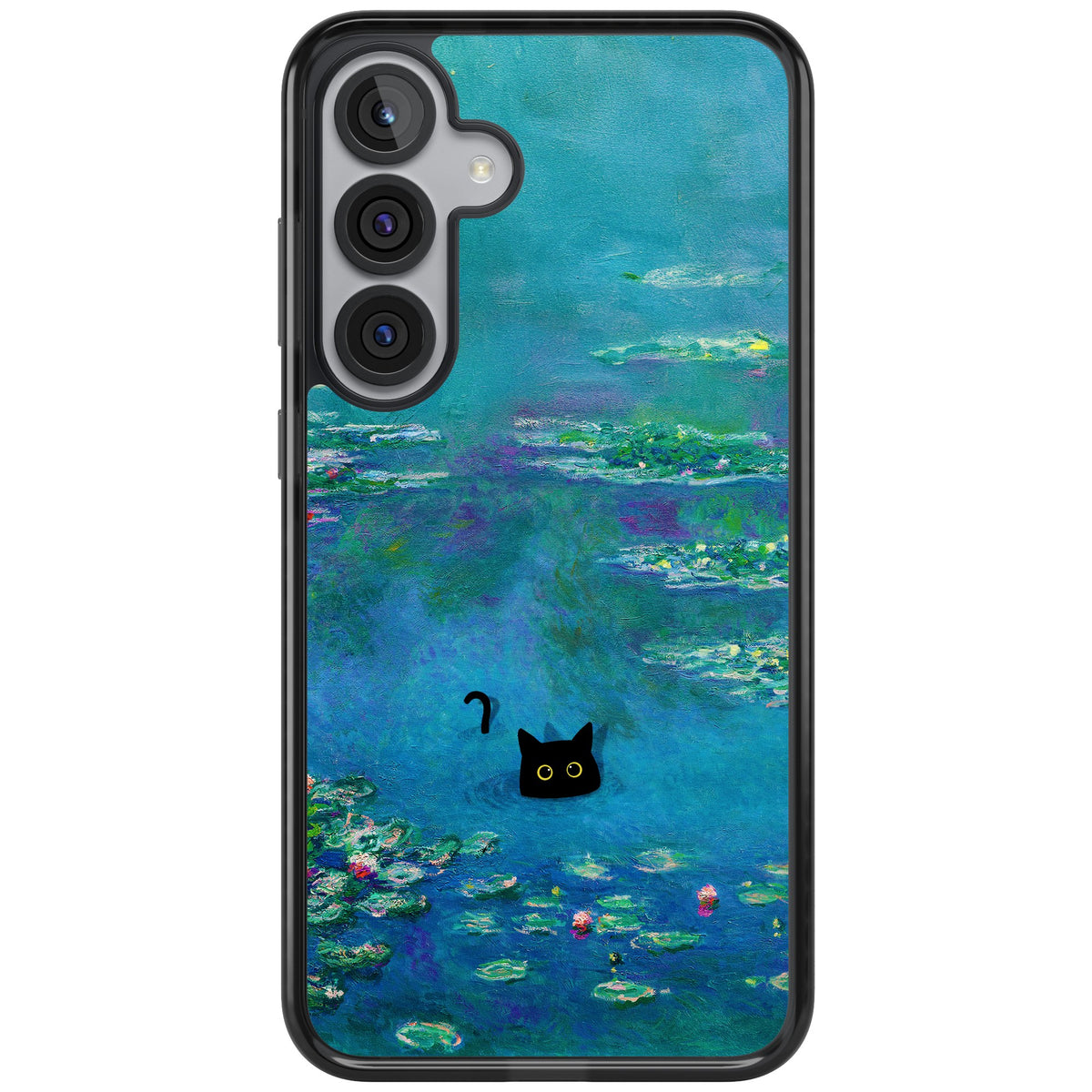 Cat in Monet's Water Lillies Samsung S25 Plus / Samsung S26 / Samsung S26 Plus Impact Black Phone Case front
