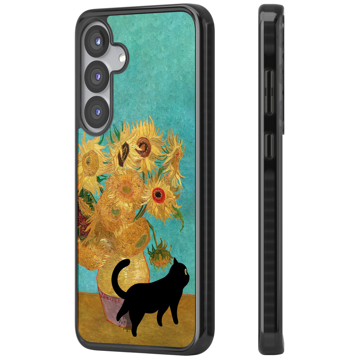 Cat with Van Gogh's Sunflowers Samsung S25 / Samsung S25 Plus / Samsung S26 / Samsung S26 Plus Impact Black Phone Case side