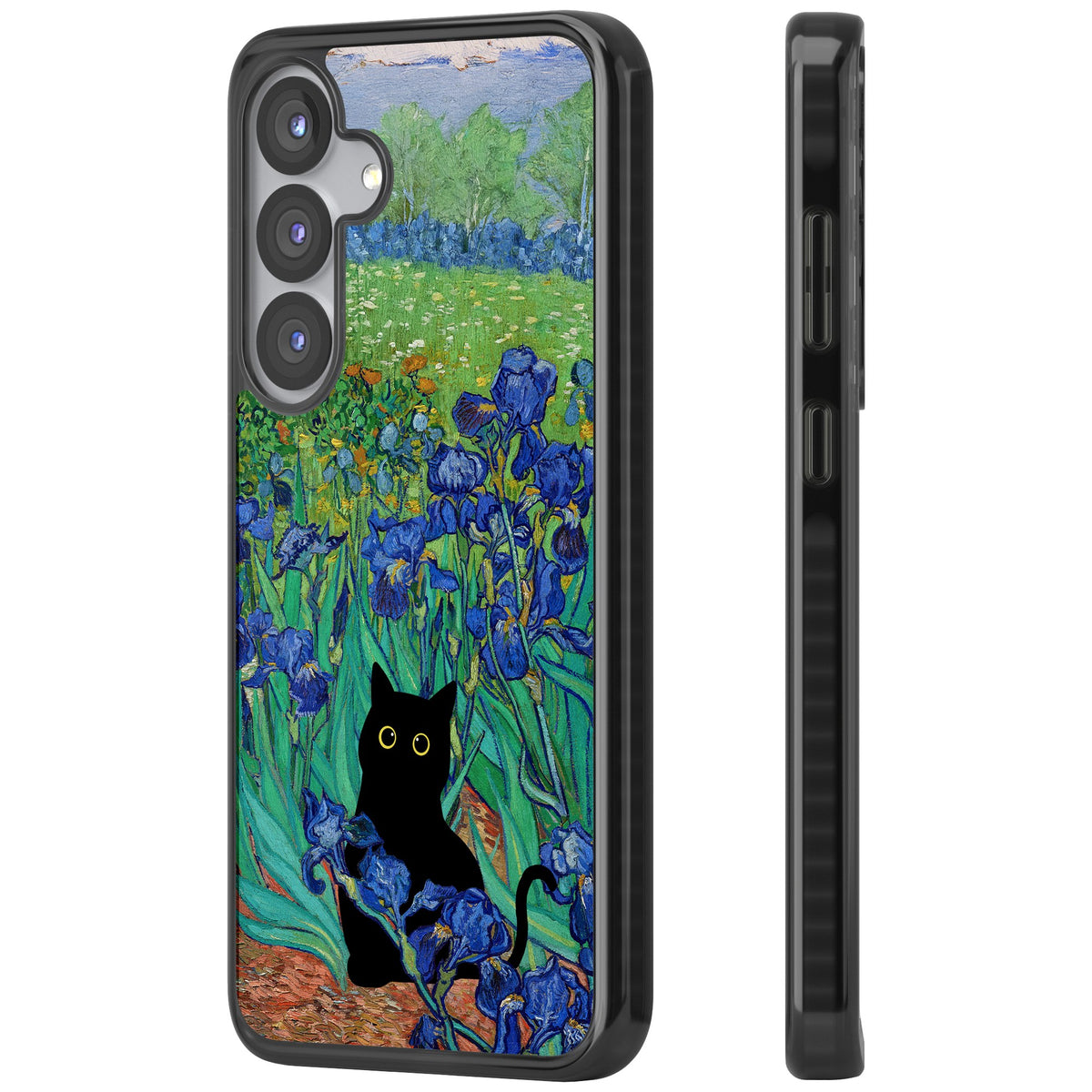 Cat in Van Gogh's Irises Samsung S25 / Samsung S25 Plus / Samsung S26 / Samsung S26 Plus Impact Black Phone Case side