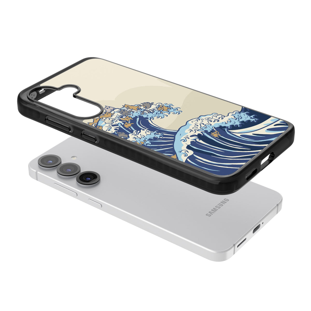 The Great Cat Wave Samsung S25 / Samsung S25 Plus / Samsung S26 / Samsung S26 Plus Impact Black Phone Case angled