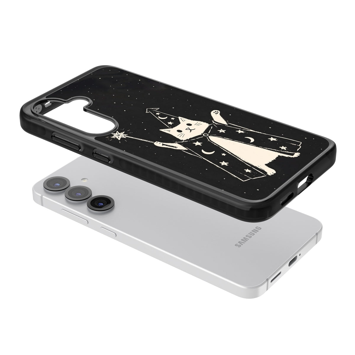 Whisker Wizard Samsung S25 / Samsung S25 Plus / Samsung S26 / Samsung S26 Plus Impact Black Phone Case angled