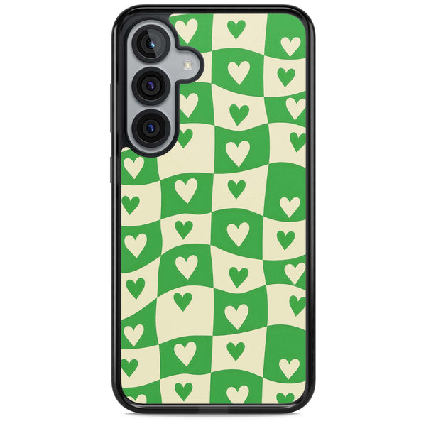 Green Wavy Checked Hearts