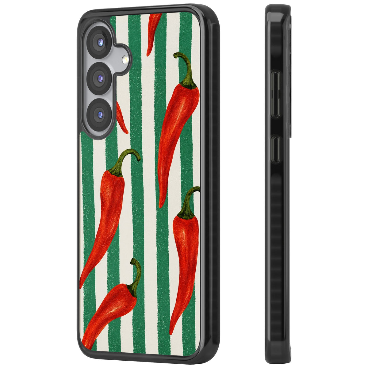 Striped Chillis Samsung S25 / Samsung S25 Plus / Samsung S26 / Samsung S26 Plus Impact Black Phone Case side