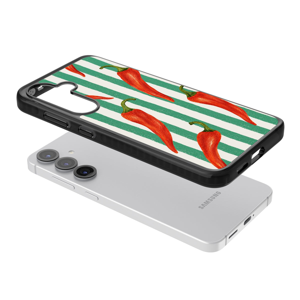 Striped Chillis Samsung S25 / Samsung S25 Plus / Samsung S26 / Samsung S26 Plus Impact Black Phone Case angled