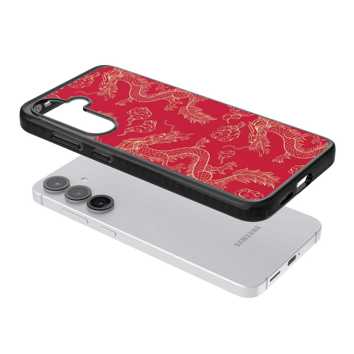Crimson Dynasty Samsung S25 / Samsung S25 Plus / Samsung S26 / Samsung S26 Plus Impact Black Phone Case angled