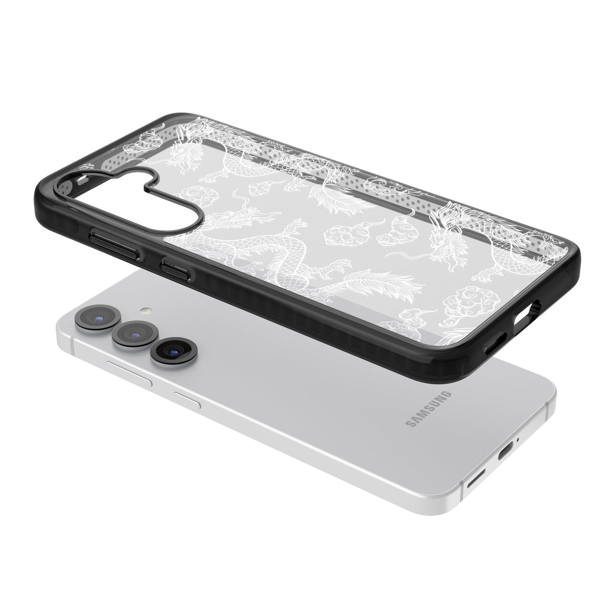 White Dragon Dynasty Samsung S25 / Samsung S25 Plus / Samsung S26 / Samsung S26 Plus Impact Black Phone Case angled