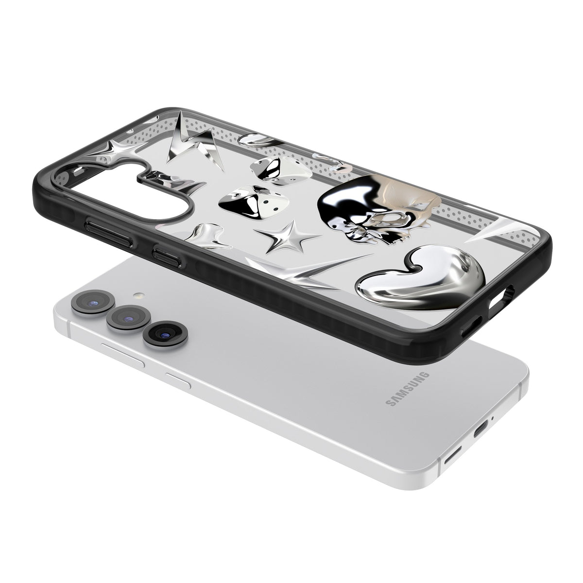 Chromed Samsung S25 / Samsung S25 Plus / Samsung S26 / Samsung S26 Plus Impact Black Phone Case angled