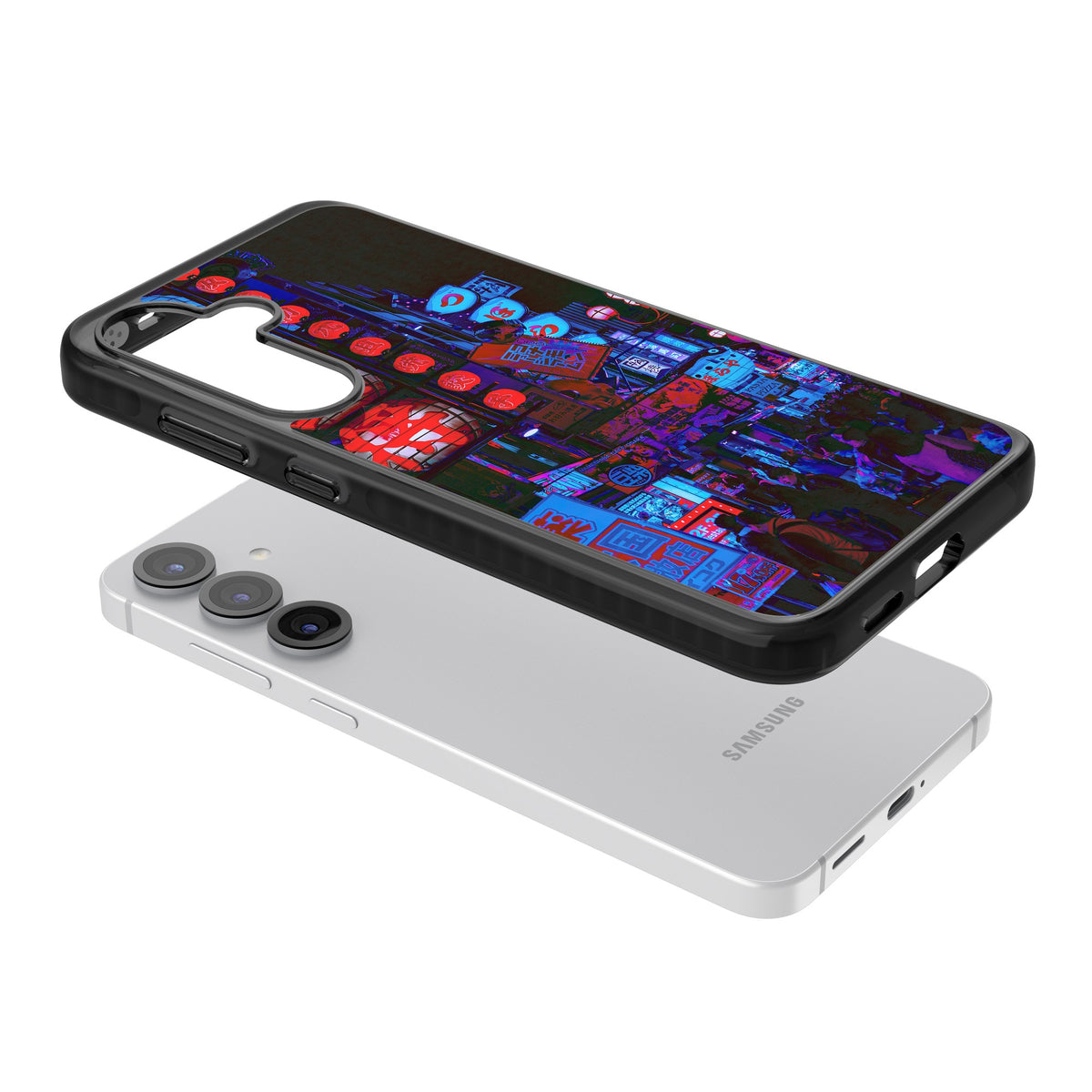 Neon Tokyo Samsung S25 / Samsung S25 Plus / Samsung S26 / Samsung S26 Plus Impact Black Phone Case angled
