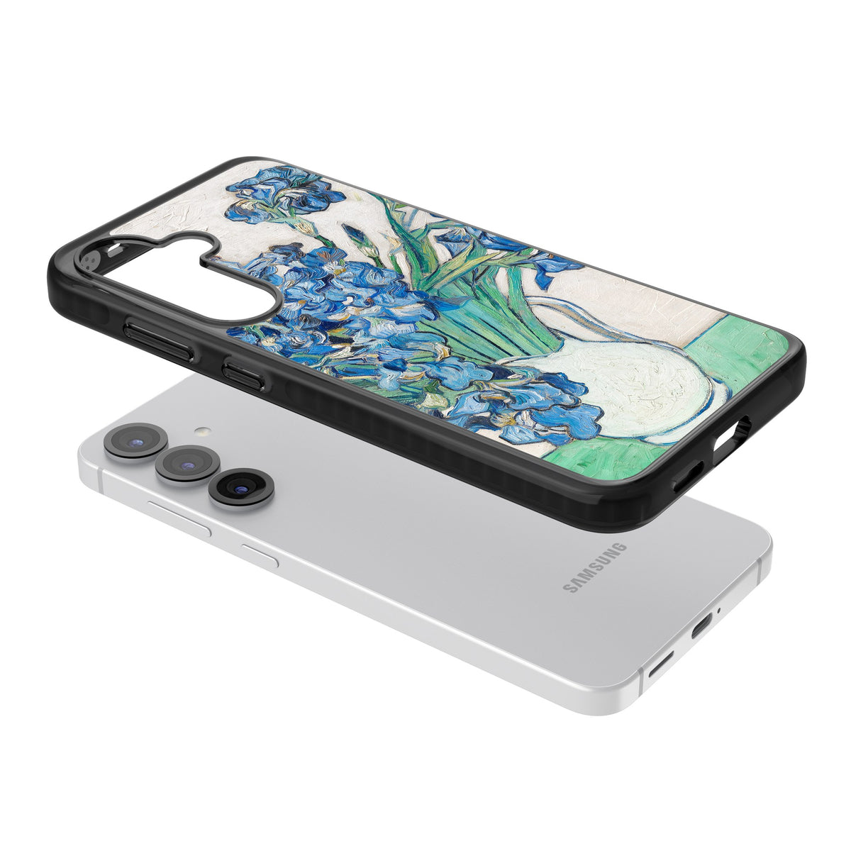 Irises By Vincent Van Gogh Samsung S25 / Samsung S25 Plus / Samsung S26 / Samsung S26 Plus Impact Black Phone Case angled
