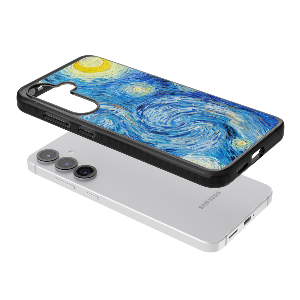 The Starry Night By Vincent Van Gogh Samsung S25 / Samsung S25 Plus / Samsung S26 / Samsung S26 Plus Impact Black Phone Case angled