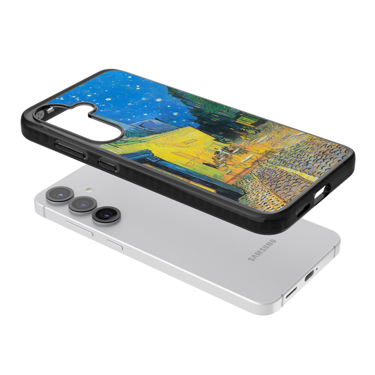 Café Terrace At Night Samsung S25 / Samsung S25 Plus / Samsung S26 / Samsung S26 Plus Impact Black Phone Case angled