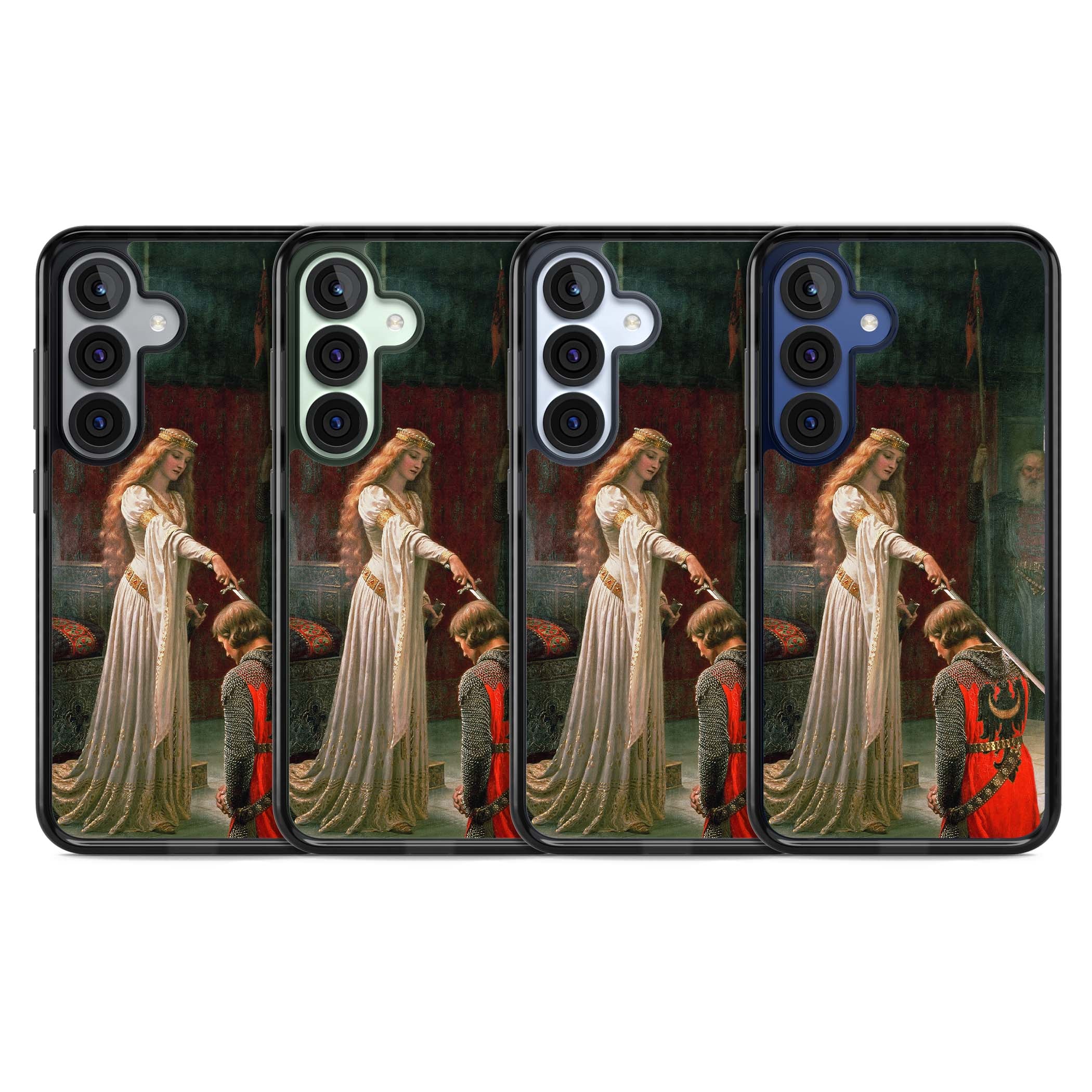 The Accolade renaissance art iPhone case featuring Edmund Blair Leighton's painting of a queen knighting a kneeling knight | Black Impact case for Samsung Galaxy S25, Samsung Galaxy S25 Plus