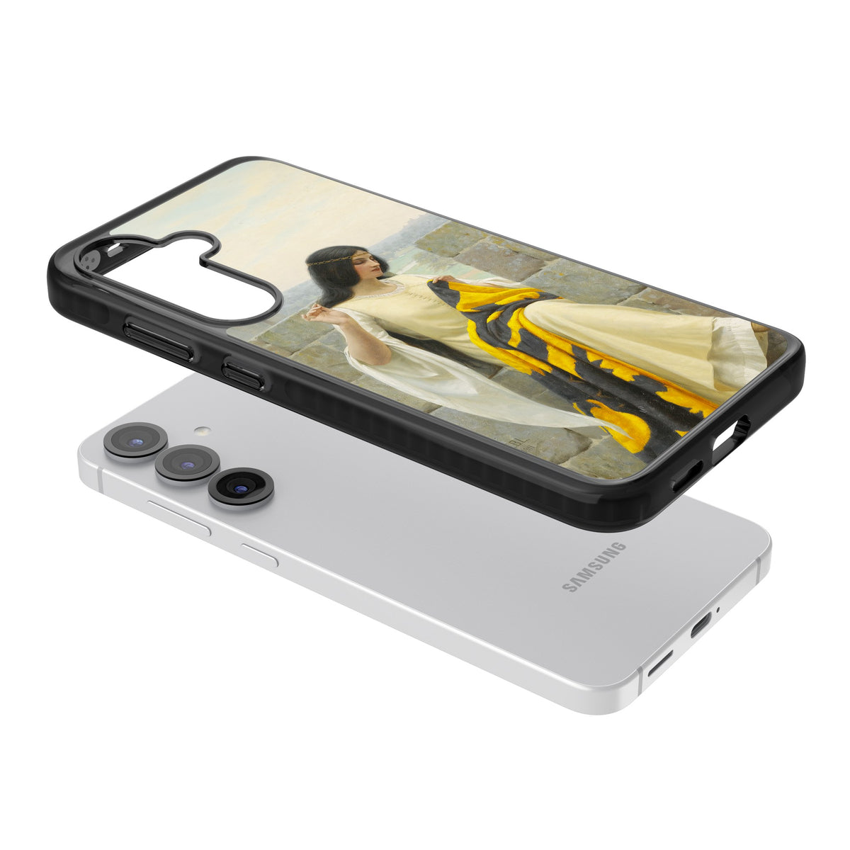 Stitching the Standard Samsung S25 / Samsung S25 Plus / Samsung S26 / Samsung S26 Plus Impact Black Phone Case angled