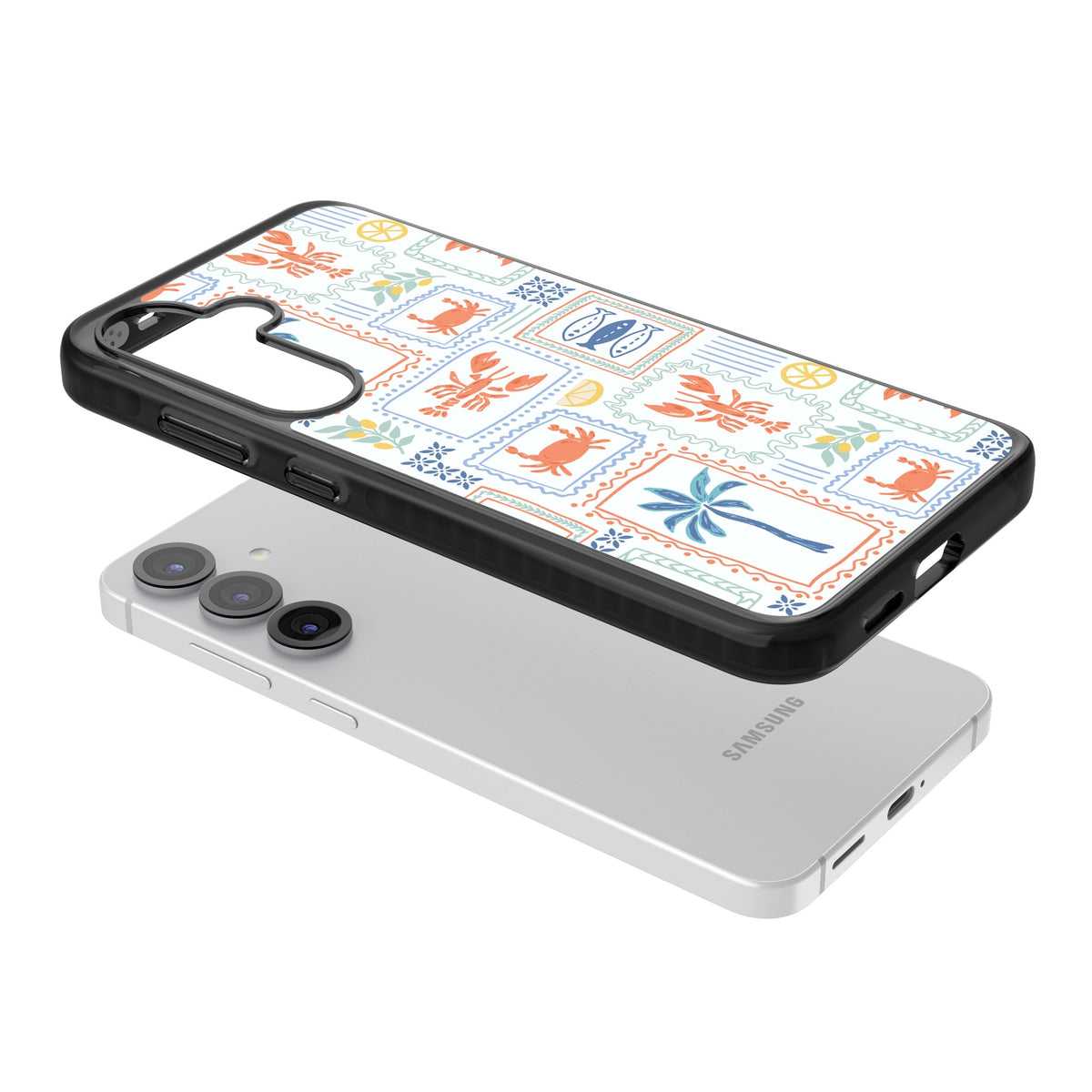 Seaside Stamps Samsung S25 / Samsung S25 Plus / Samsung S26 / Samsung S26 Plus Impact Black Phone Case angled