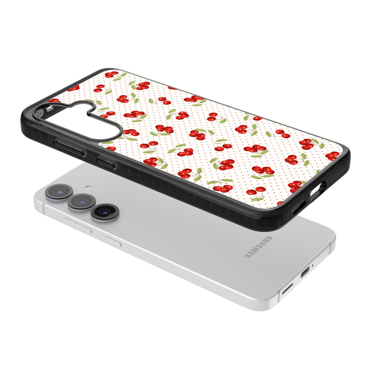 Cherry Picking Samsung S25 / Samsung S25 Plus / Samsung S26 / Samsung S26 Plus Impact Black Phone Case angled