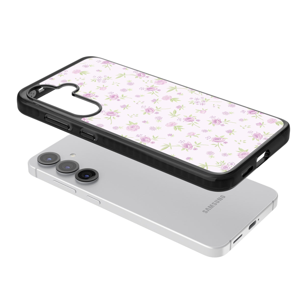 Pink Peonies Samsung S25 / Samsung S25 Plus / Samsung S26 / Samsung S26 Plus Impact Black Phone Case angled
