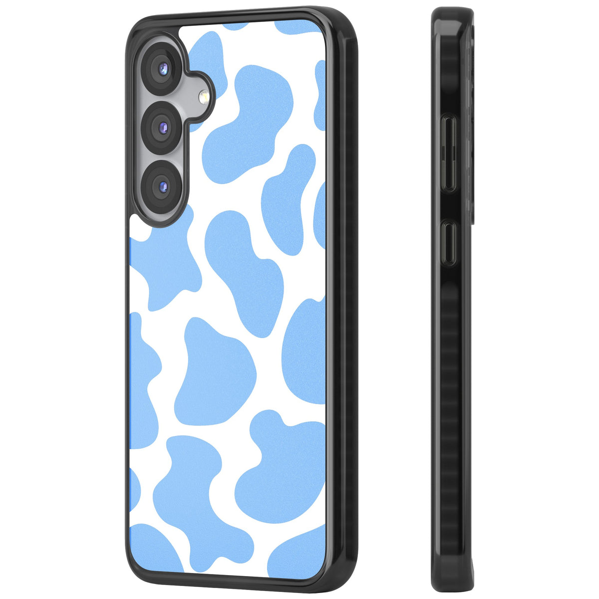 Blue And White Cow Print Samsung S25 / Samsung S25 Plus / Samsung S26 / Samsung S26 Plus Impact Black Phone Case side