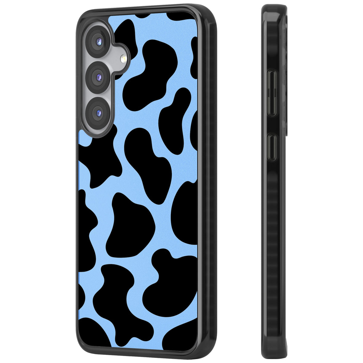 Blue And Black Cow Print Samsung S25 / Samsung S25 Plus / Samsung S26 / Samsung S26 Plus Impact Black Phone Case side