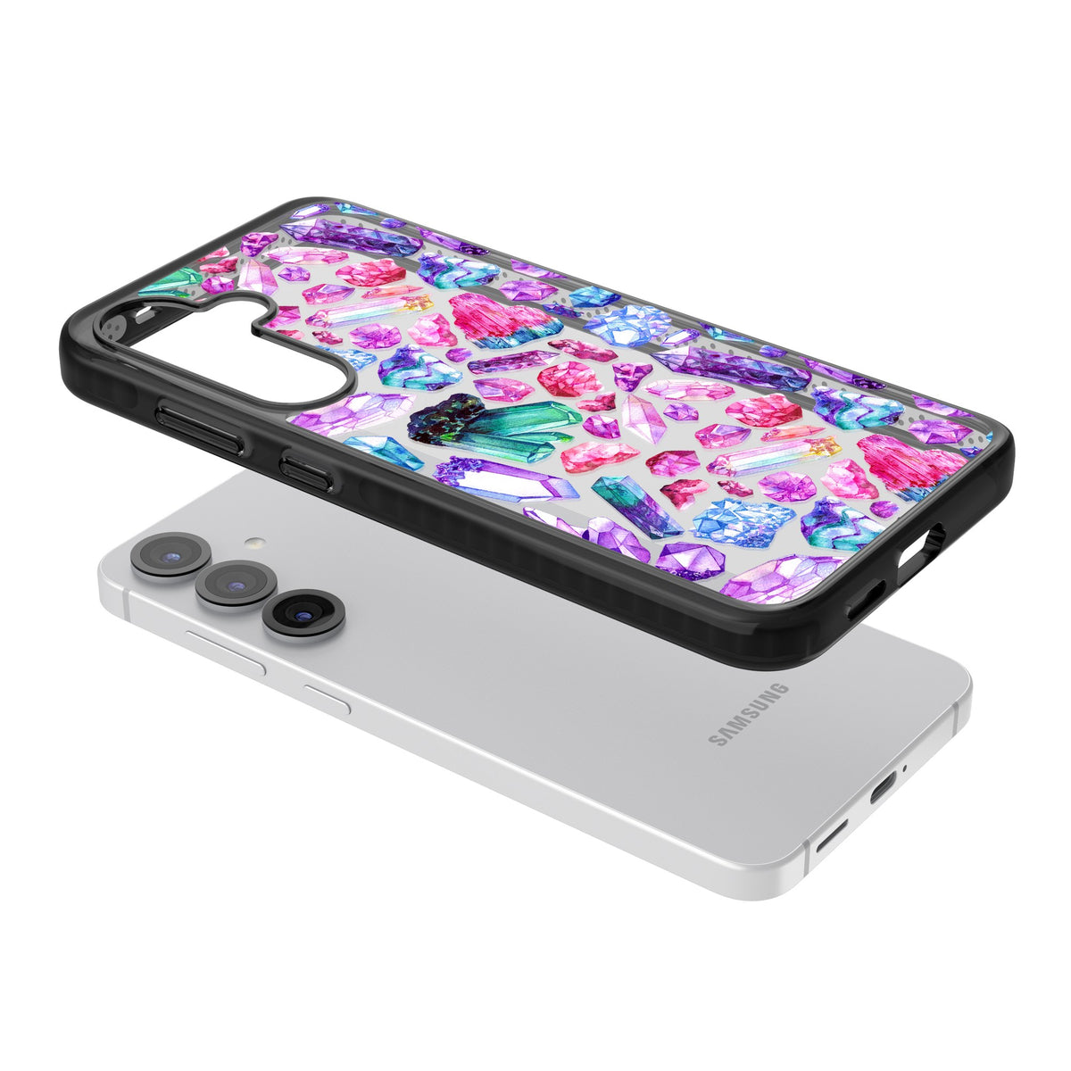 Rainbow Crystals Samsung S25 / Samsung S25 Plus / Samsung S26 / Samsung S26 Plus Impact Black Phone Case angled