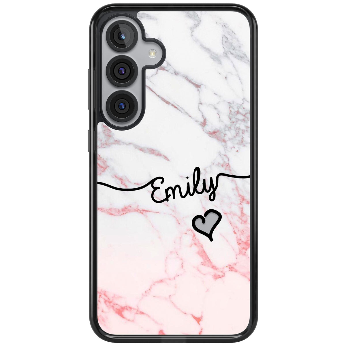 Personalised Pink Fade Marble Heart Samsung S25 Plus / Samsung S26 / Samsung S26 Plus Impact Black Phone Case front