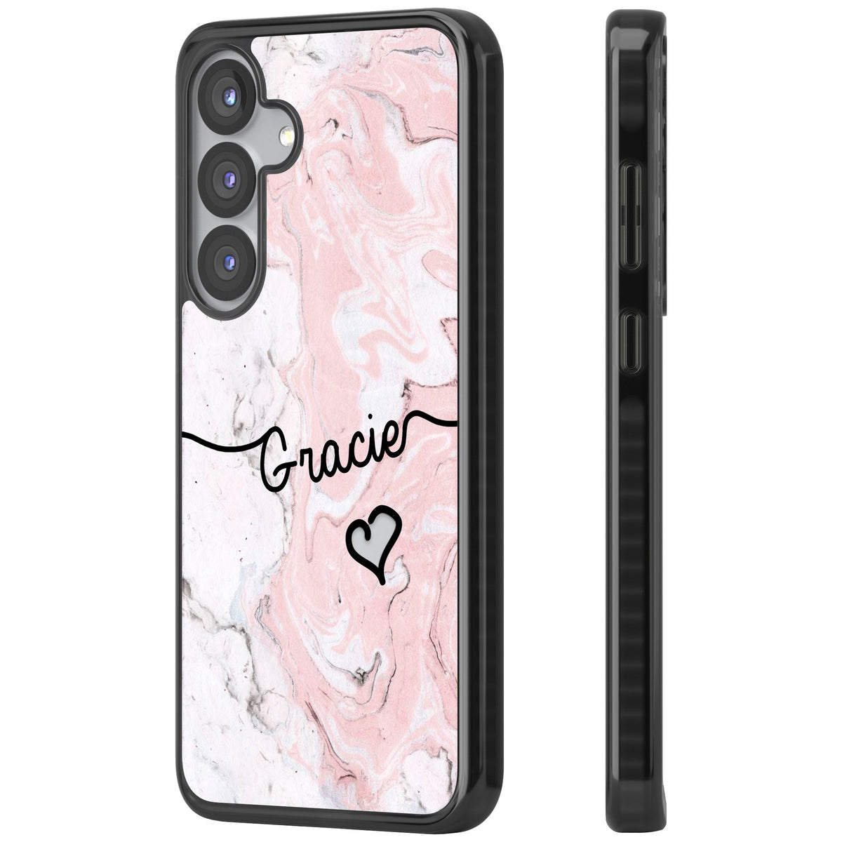 Personalised Pink Marble Samsung S25 / Samsung S25 Plus / Samsung S26 / Samsung S26 Plus Impact Black Phone Case side