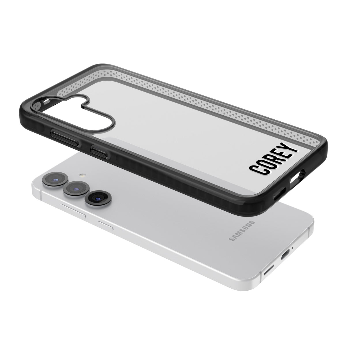 Personalised Name (Bottom) Samsung S25 / Samsung S25 Plus / Samsung S26 / Samsung S26 Plus Impact Black Phone Case angled
