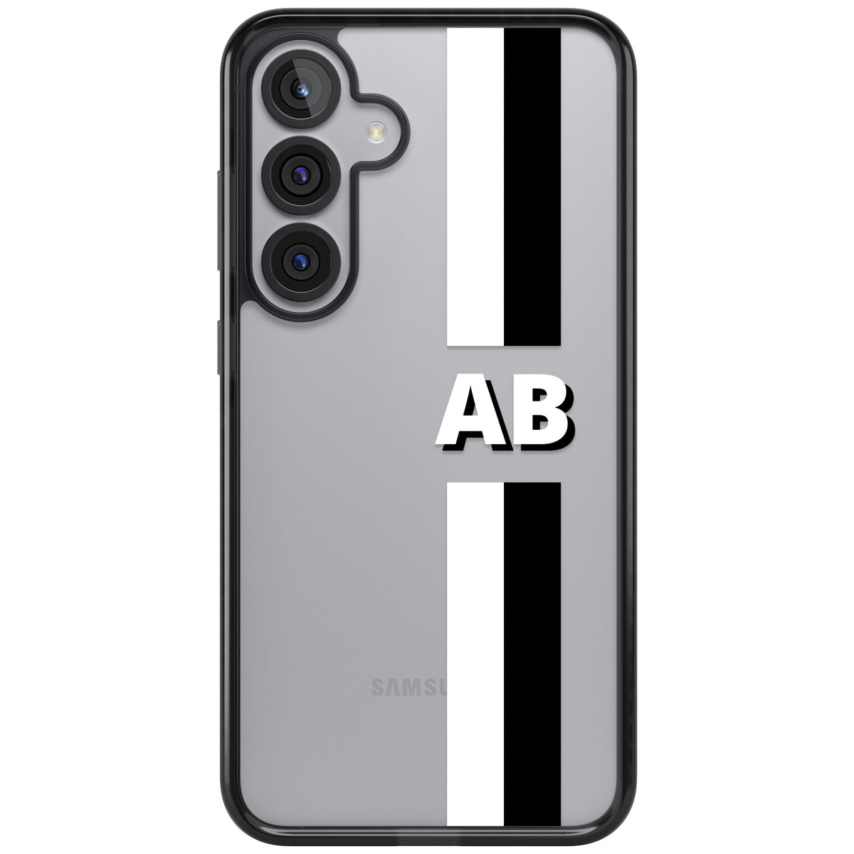 Personalised Bold Two Stripe Name Samsung S25 Plus / Samsung S26 / Samsung S26 Plus Impact Black Phone Case front