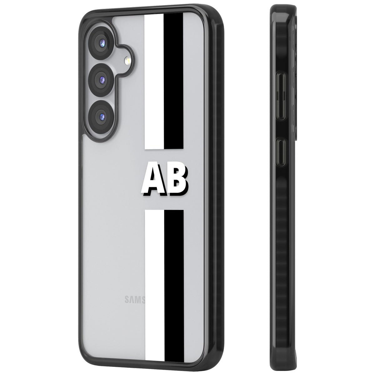 Personalised Bold Two Stripe Name Samsung S25 / Samsung S25 Plus / Samsung S26 / Samsung S26 Plus Impact Black Phone Case side