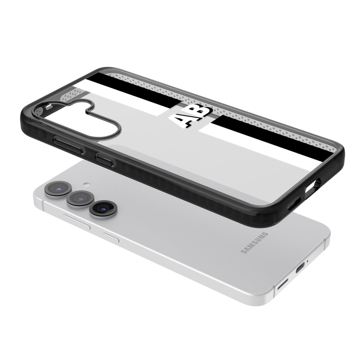 Personalised Bold Two Stripe Name Samsung S25 / Samsung S25 Plus / Samsung S26 / Samsung S26 Plus Impact Black Phone Case angled