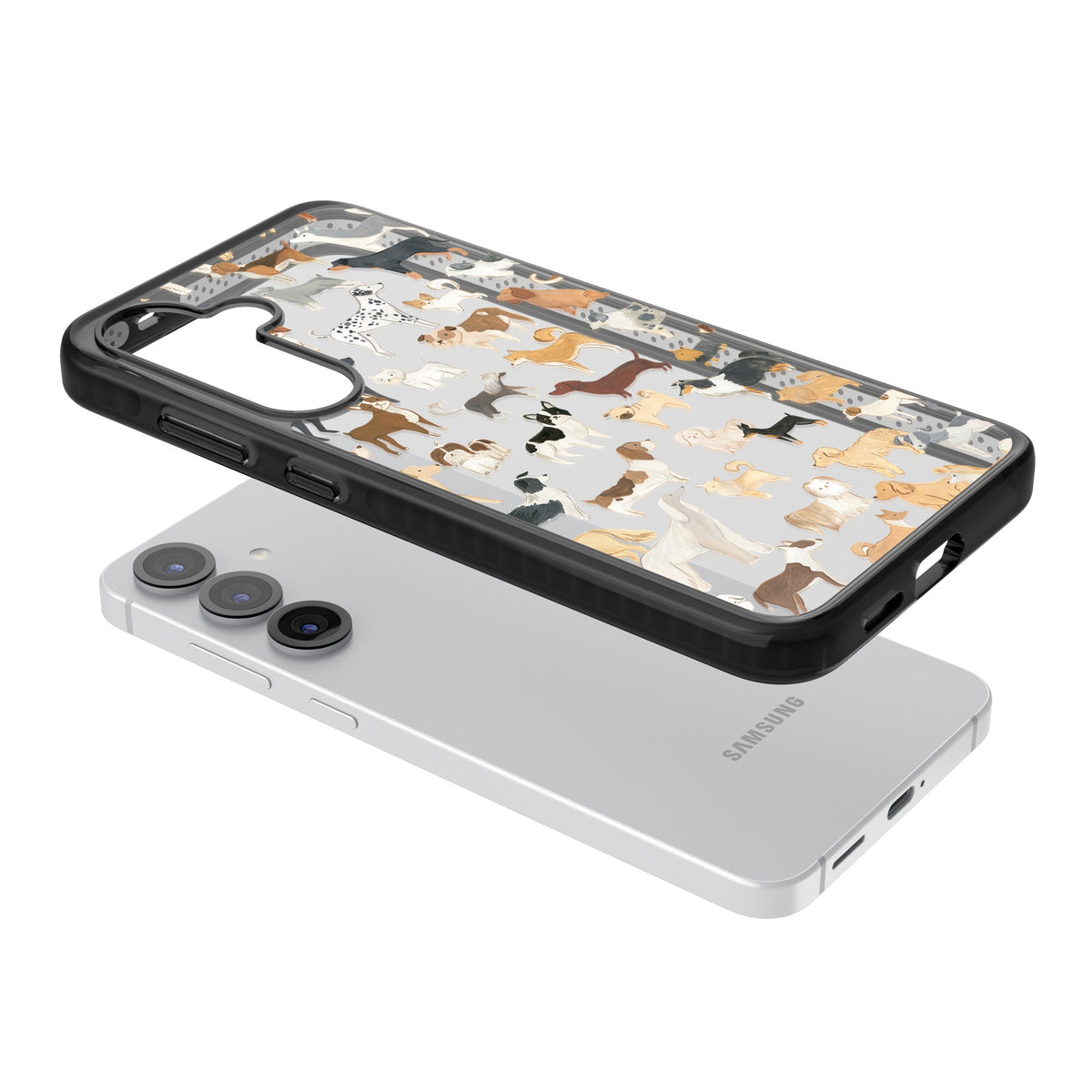 Hand Painted Dogs Samsung S25 / Samsung S25 Plus / Samsung S26 / Samsung S26 Plus Impact Black Phone Case angled