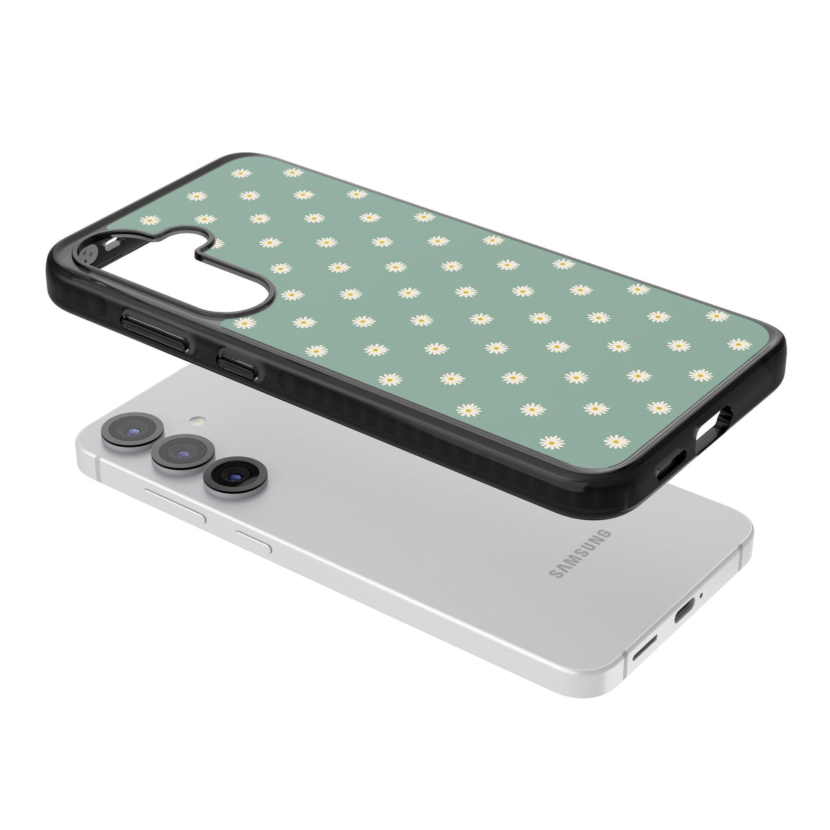 Sage Daisy Floral Samsung S25 / Samsung S25 Plus / Samsung S26 / Samsung S26 Plus Impact Black Phone Case angled